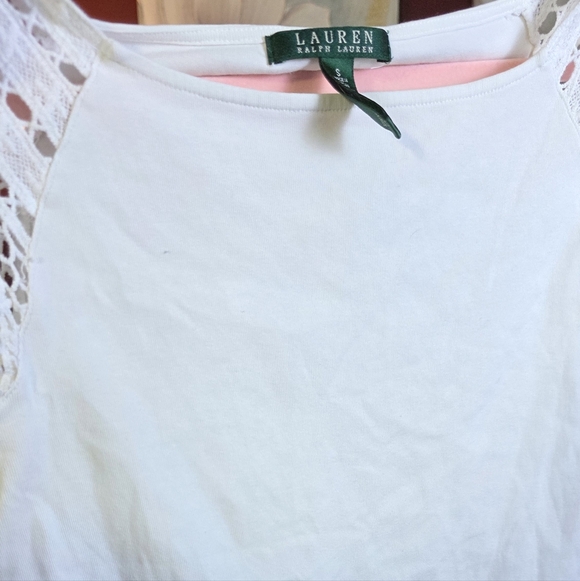 Lauren Ralph Lauren White Lace Cap Sleeve Knit Top Sz Small - Picture 3 of 5
